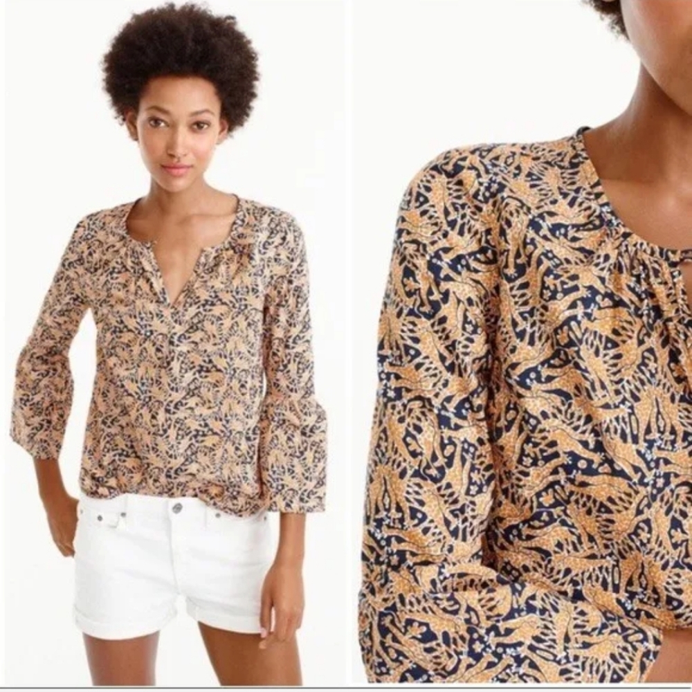 Drake's London for J. Crew Giraffe Print Bell Sleeve Top.